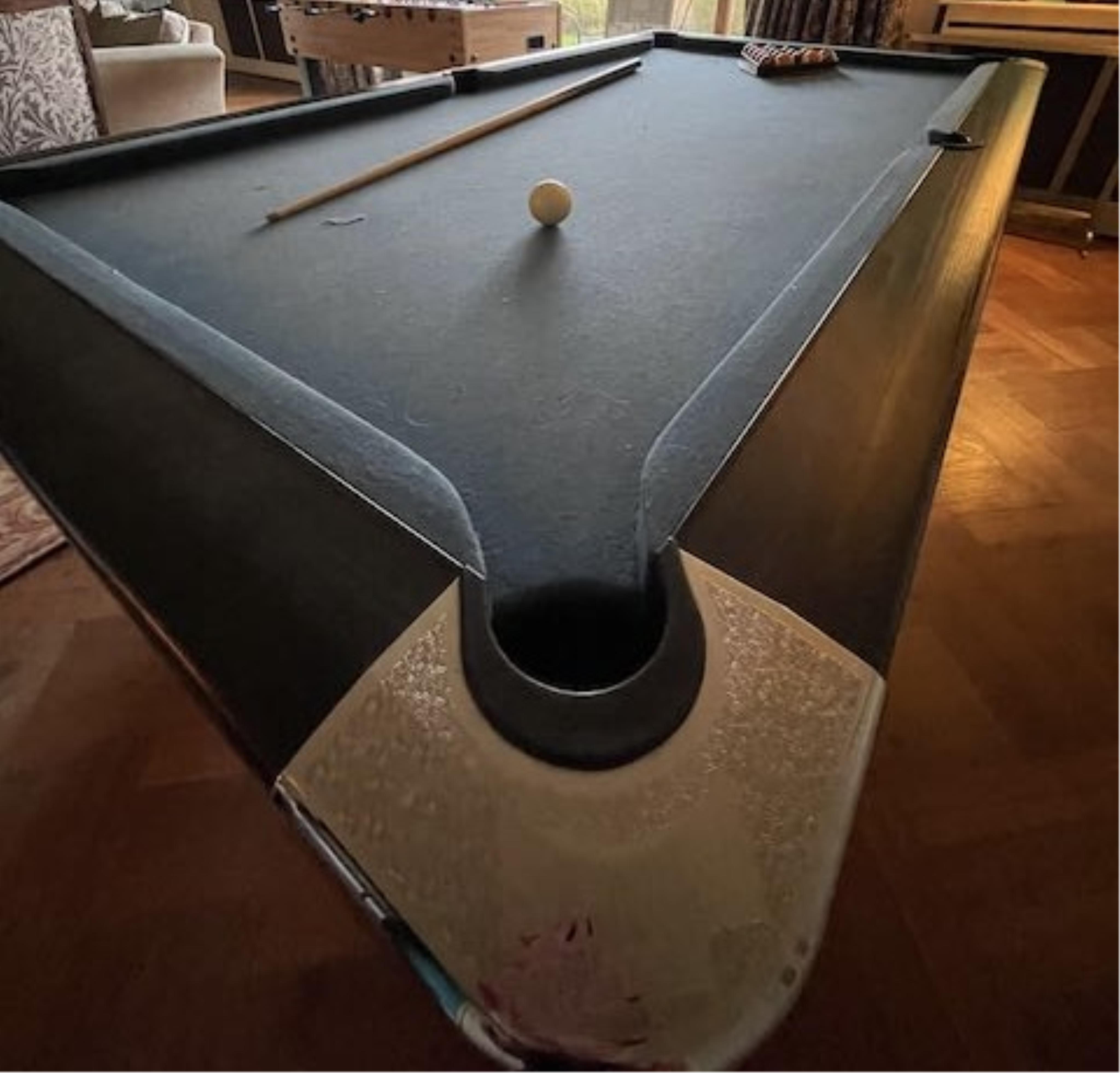 A Supreme pool table with all accessories, width 210cm, depth 120cm, height 82cm. Condition - fair, baize poor